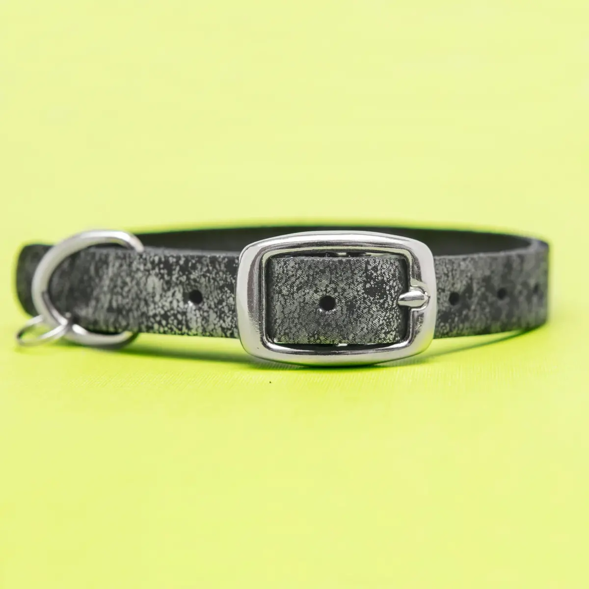 The Cleo Leather Tag Collar In Silver Distress (Exclusive To Dog & Co.) 1