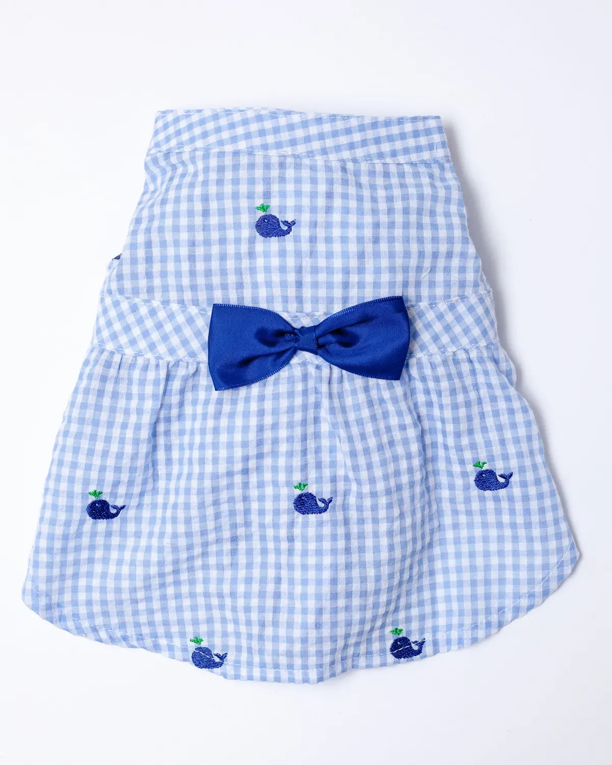 Seersucker Gingham Dog Dress With Embroidered Whales (Clearance) 1