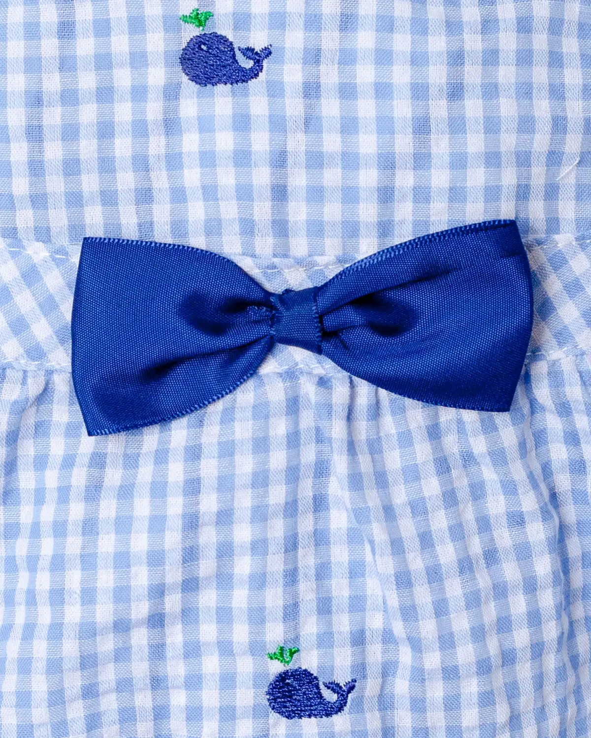 Seersucker Gingham Dog Dress With Embroidered Whales (Clearance) 2