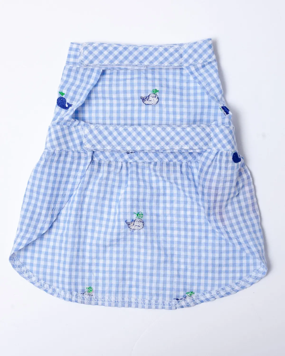 Seersucker Gingham Dog Dress With Embroidered Whales (Clearance) 3