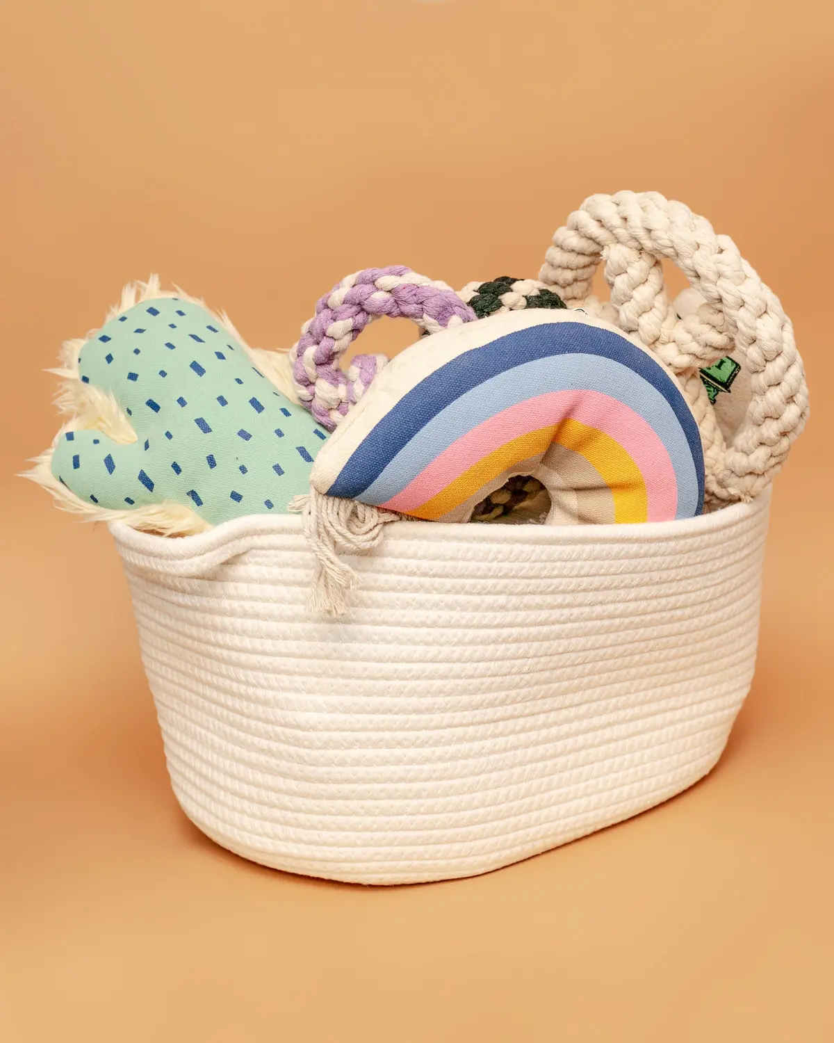 Dog Toy Storage Bin In Natural Cotton Rope 1