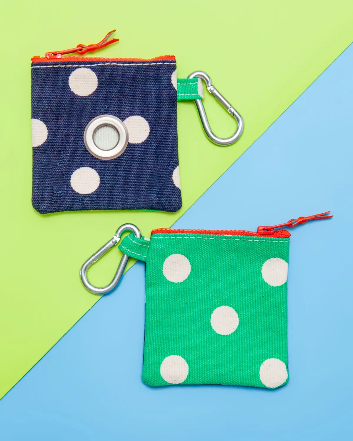 Polka Dot Canvas Pouch In Blue/Green 1