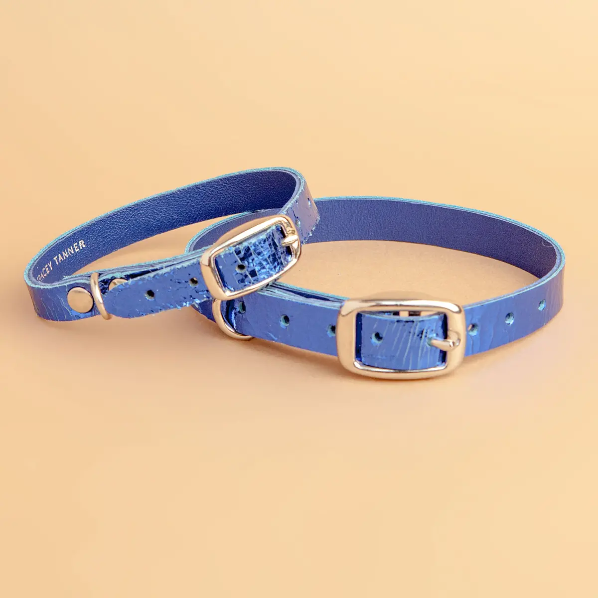 The Cleo Leather Tag Collar In Bold Blue Crackle (Dog & Co. Exclusive) 1