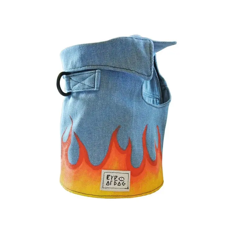 Eye Of Dog | Flames Vest In Blue Denim 1