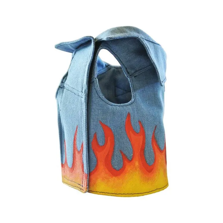 Eye Of Dog | Flames Vest In Blue Denim 2
