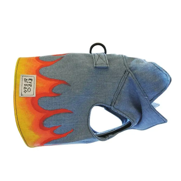 Eye Of Dog | Flames Vest In Blue Denim 4
