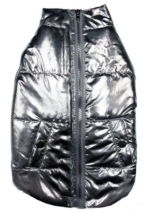 Fab Dog | Metallic Puffer Coat In Silver 1