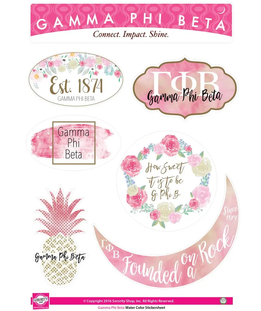 Gamma Phi Beta Watercolor Sticker Sheet 1