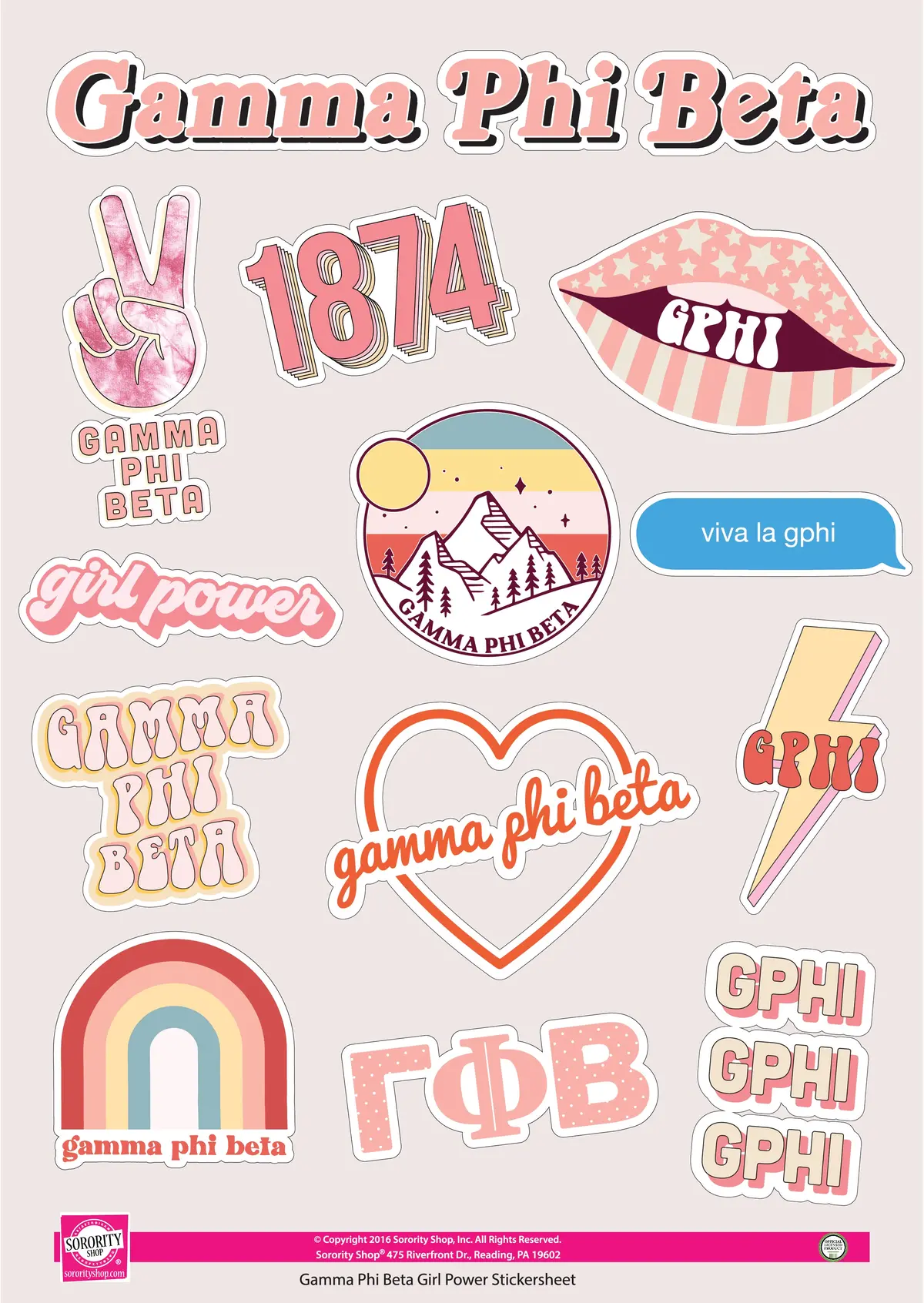 Gamma Phi Beta Girl Power Sticker Sheet 1