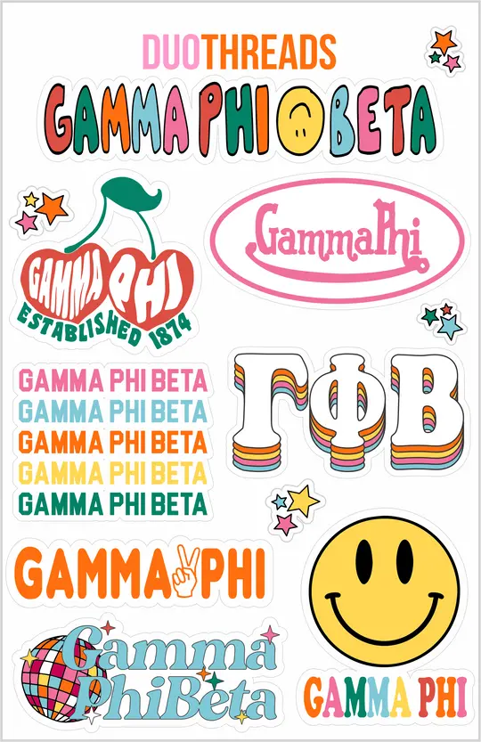 Gamma Phi Beta Rainbow Sticker Sheet 1