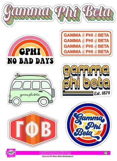 Gamma Phi Beta Retro Sticker Sheet 1