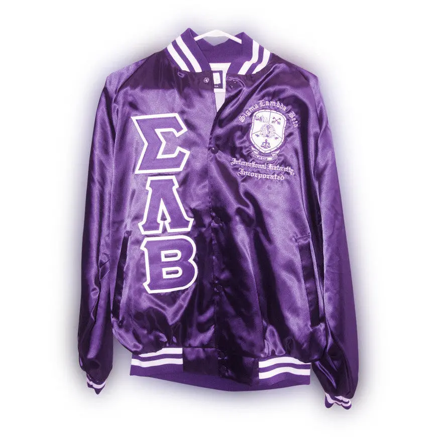 Sigma Lambda Beta Satin Jacket Featuring Embroidered Shield