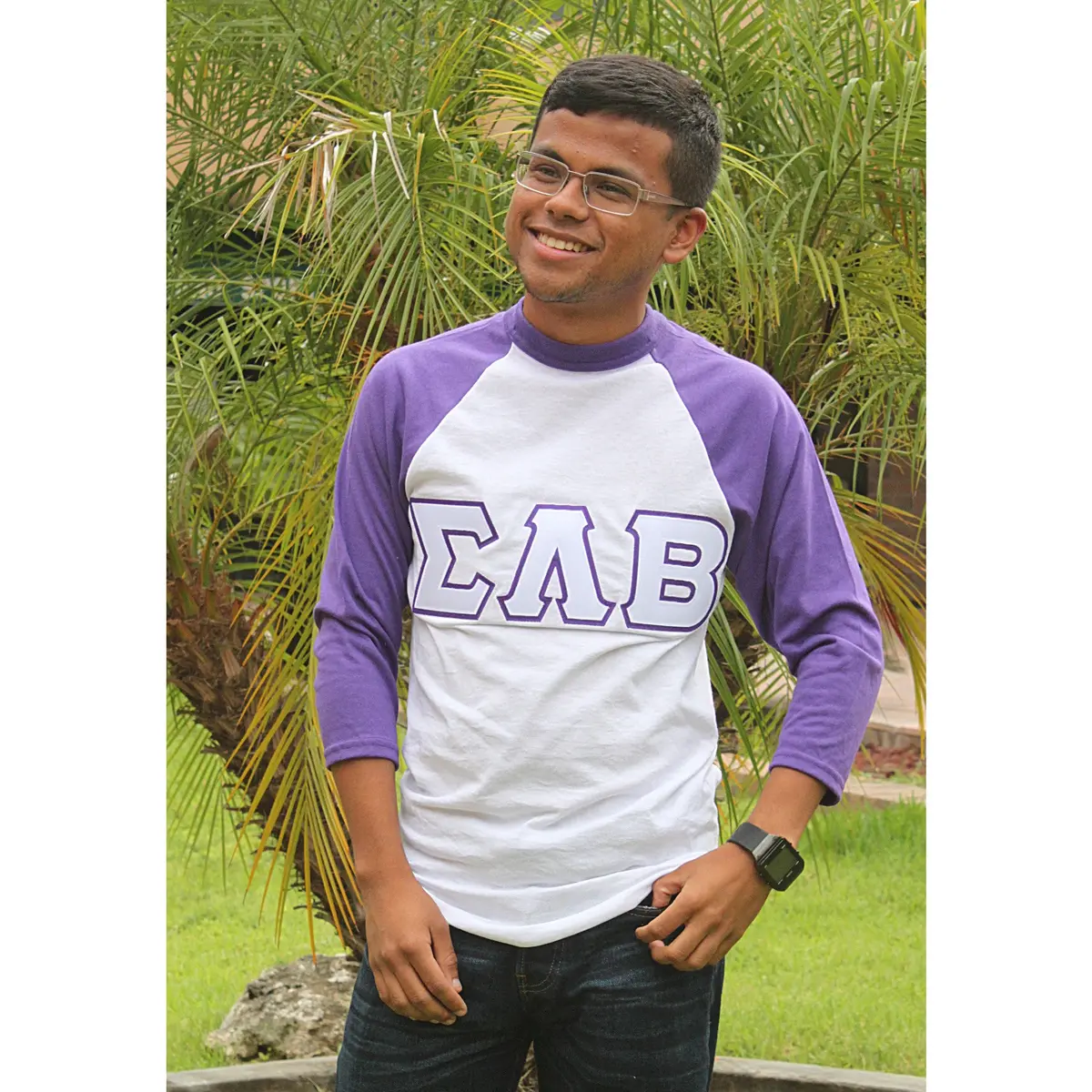 Sigma Lambda Beta White And Purple Baseball Tee 1