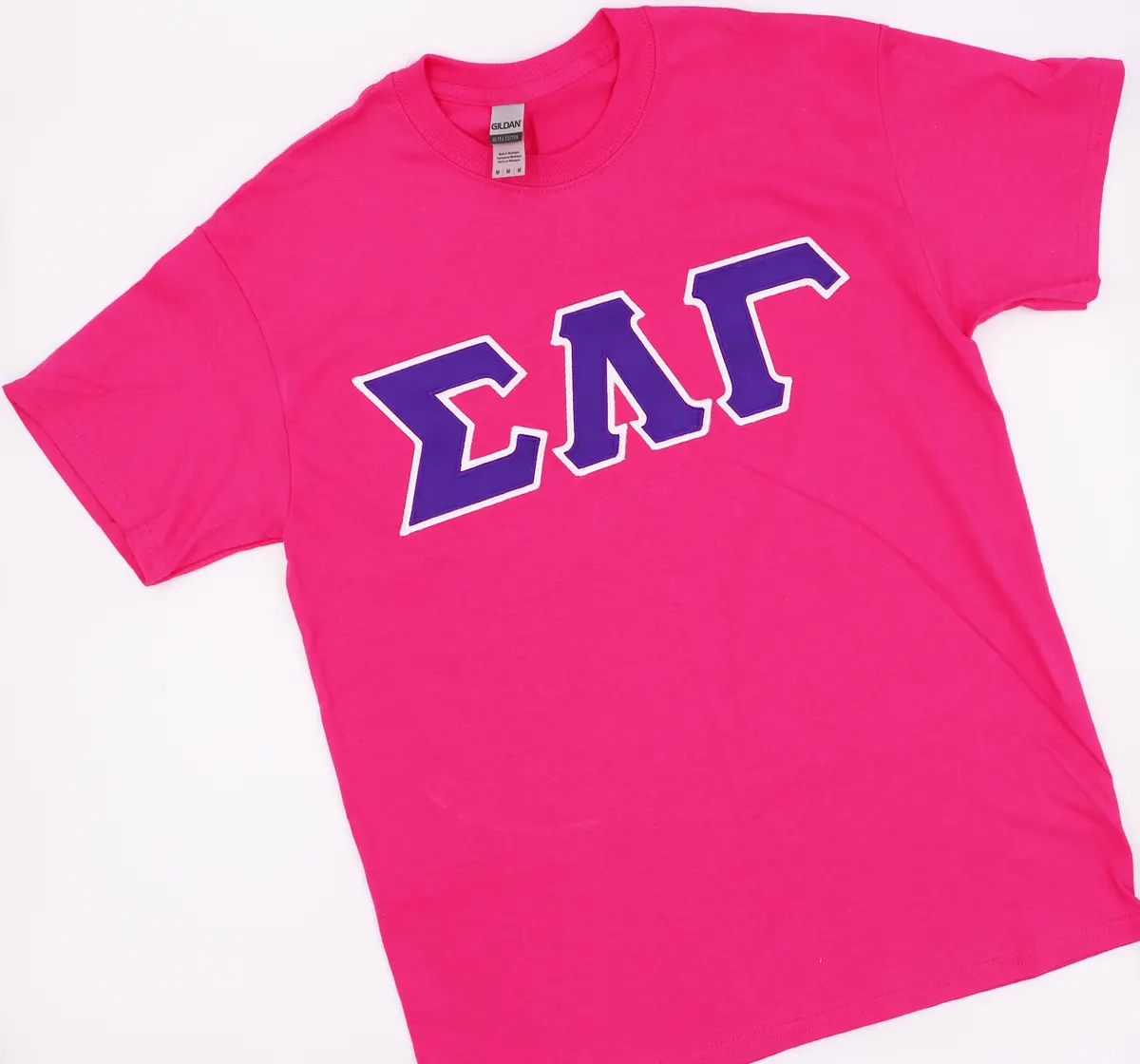 Sigma Lambda Gamma Satin Stitch Pink Greek Tee 1
