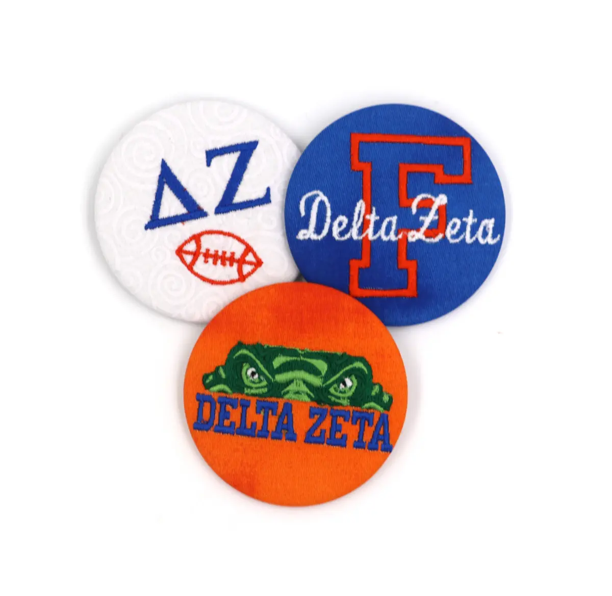 Delta Zeta Game Day Embroidered Button Set – Two Unique Designs