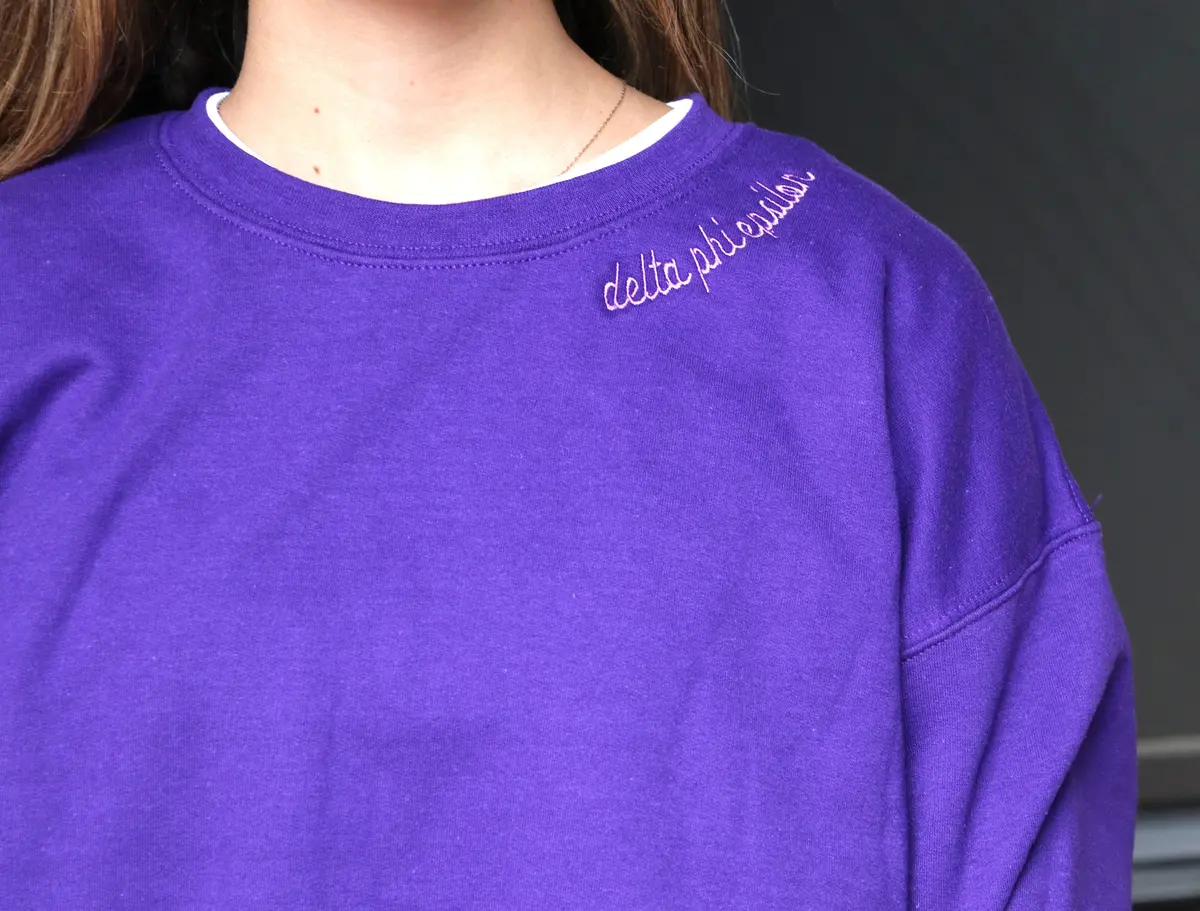 Delta Phi Epsilon Side Script Crewneck 1