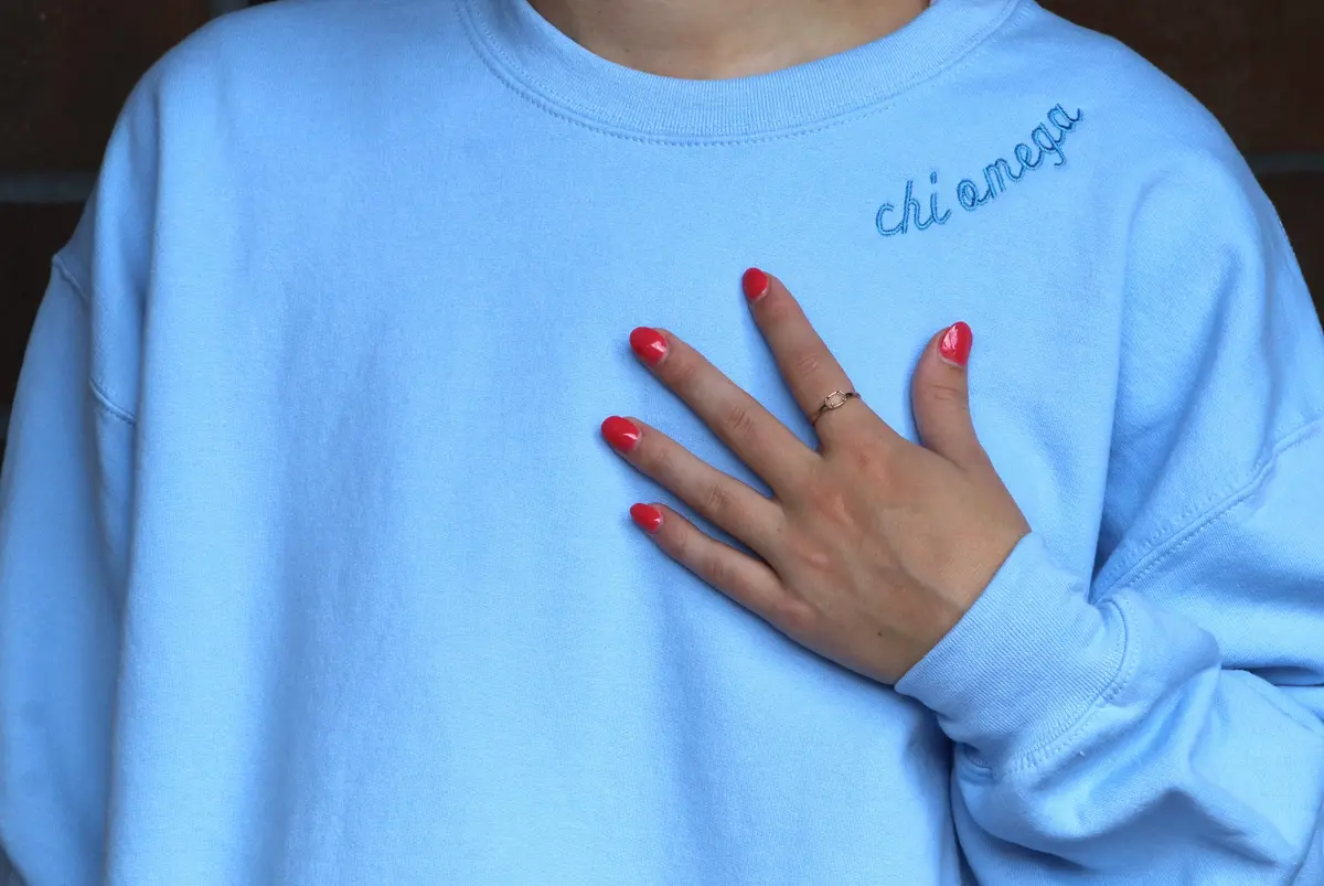 Chi Omega Side Script Crewneck 1