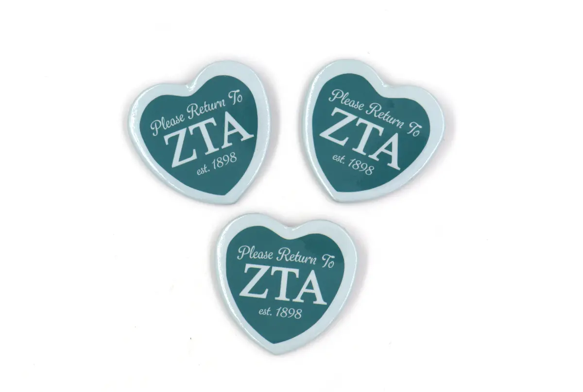 Zeta Tau Alpha Heart Shaped Printed Button 1