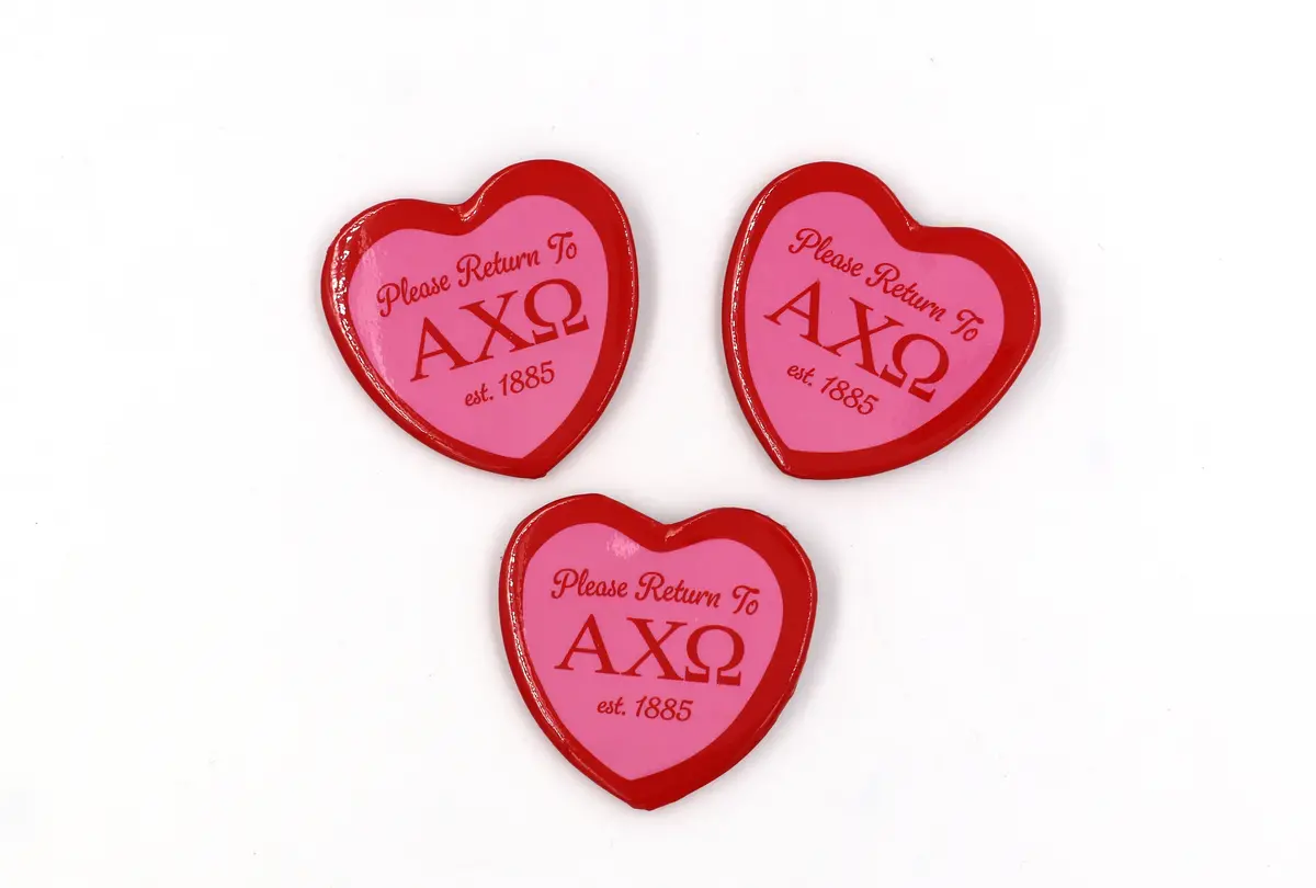 Alpha Chi Omega Heart Shaped Printed Button 1