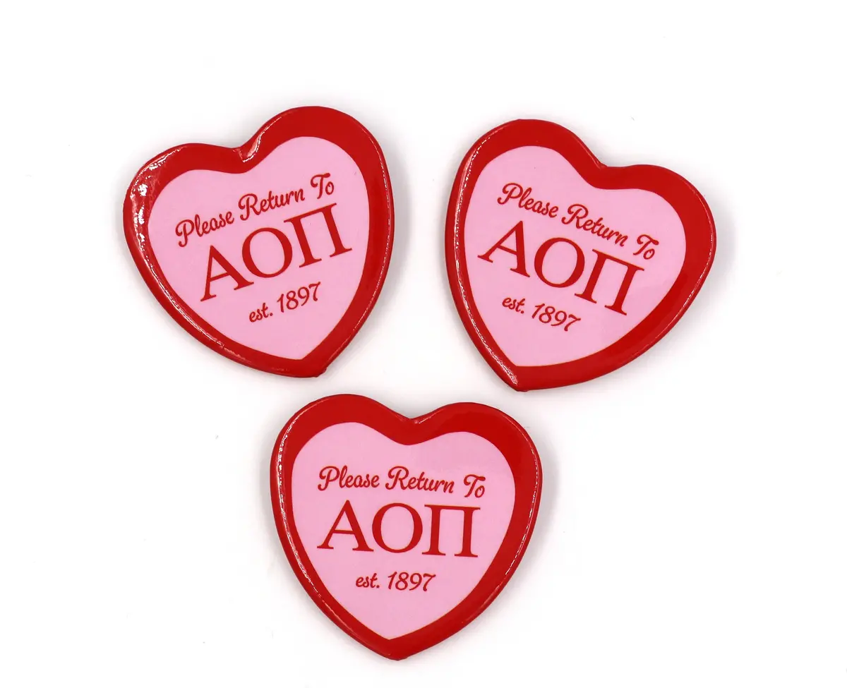 Alpha Omicron Pi Heart Shaped Printed Button 1