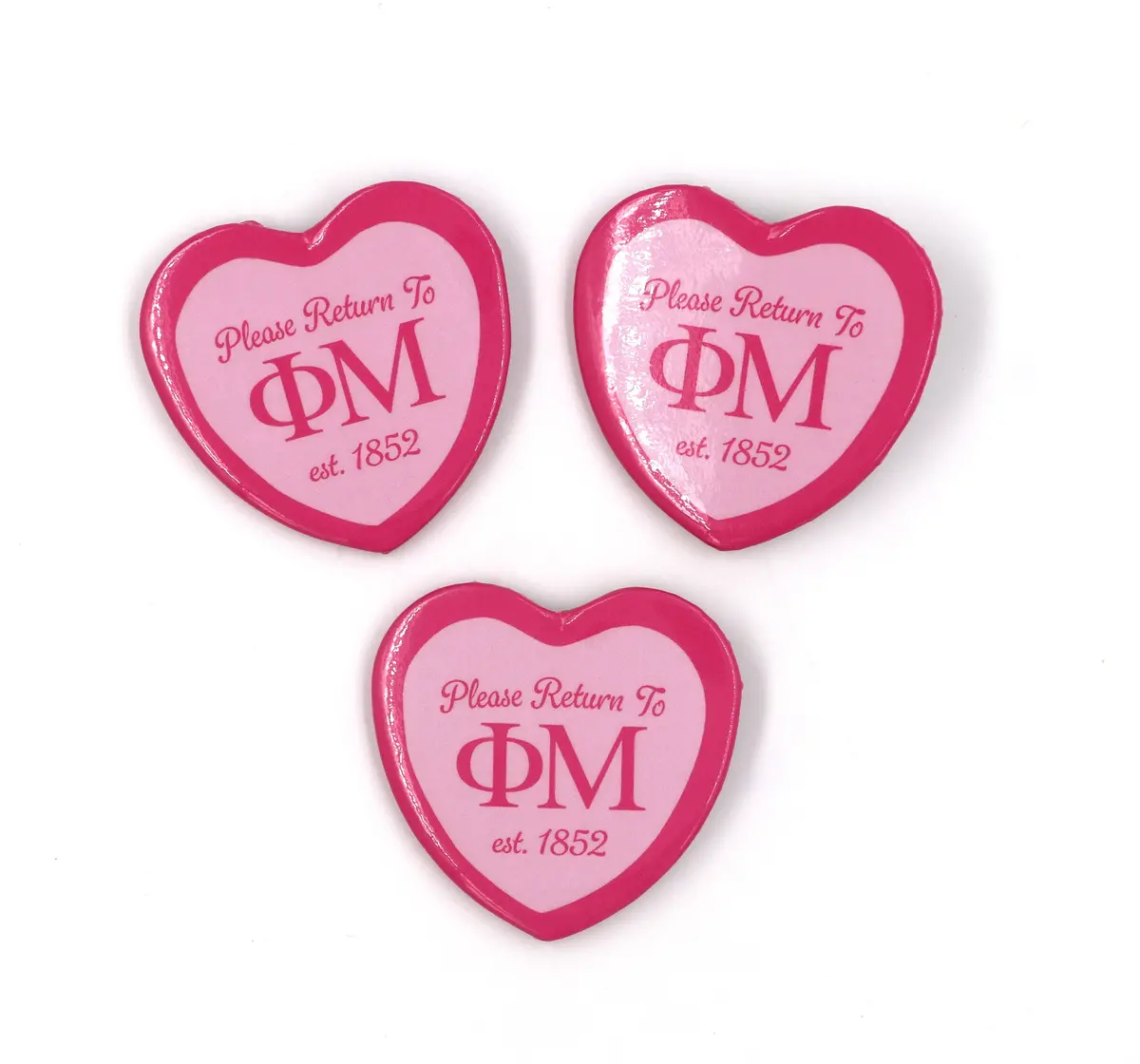 Phi Mu Heart Shaped Printed Button 1