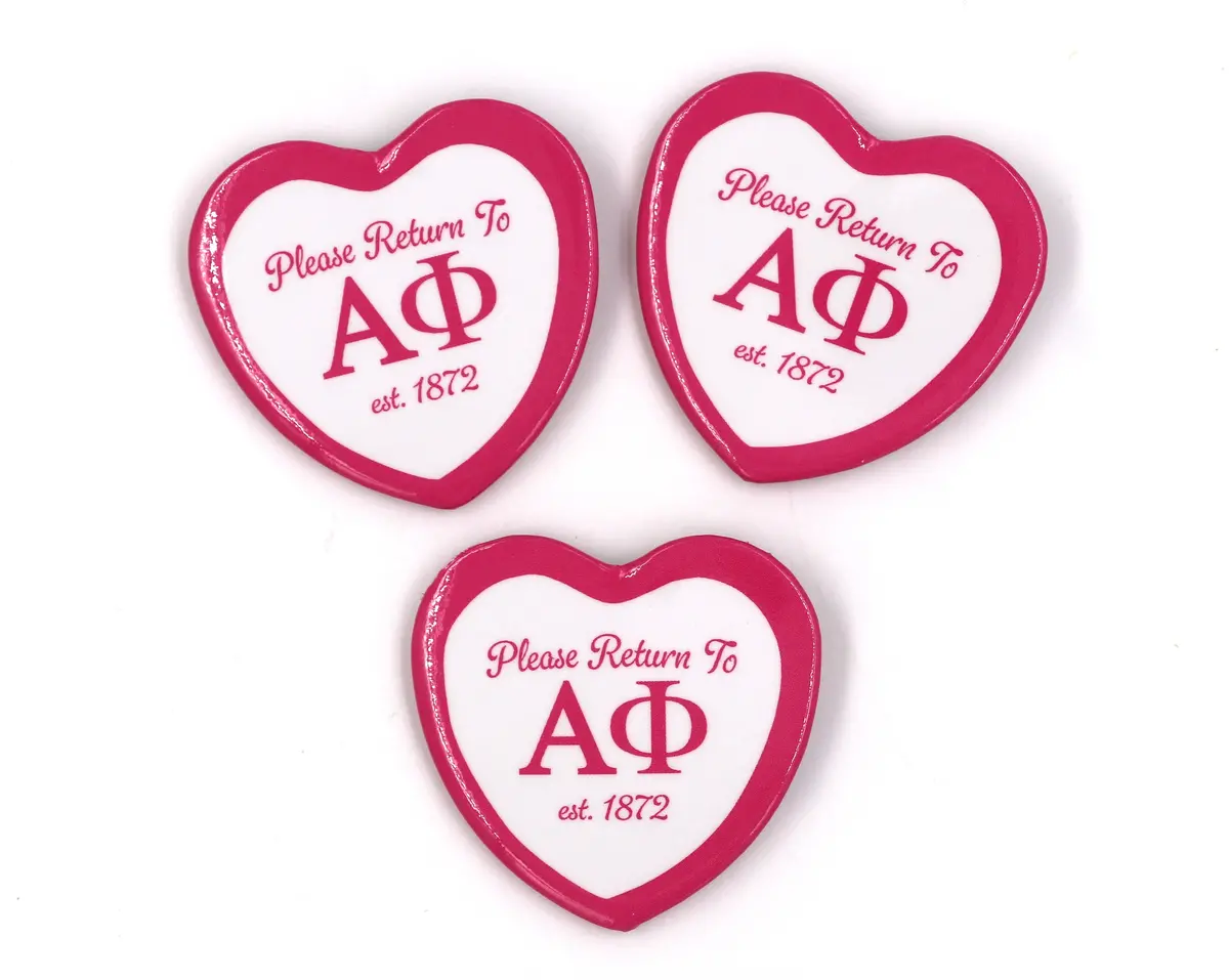 Alpha Phi Heart Shaped Printed Button 1