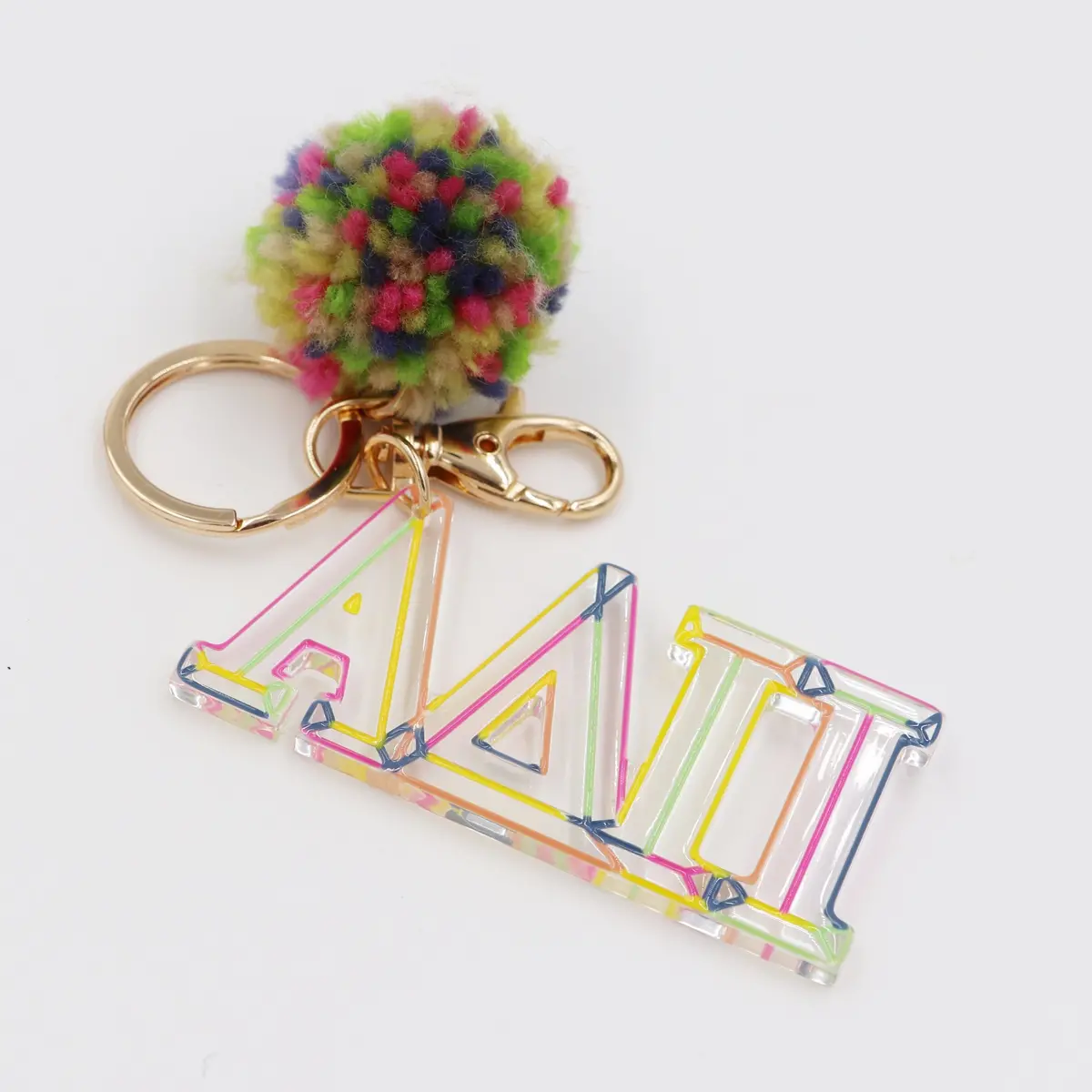 Alpha Delta Pi Color Block Acrylic Pom Keychain 1