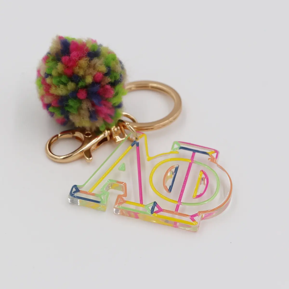 Alpha Phi Color Block Acrylic Pom Keychain 1