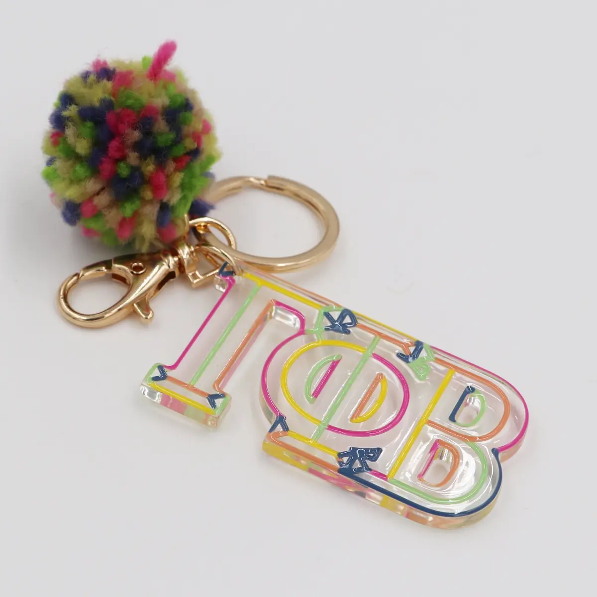Gamma Phi Beta Color Block Acrylic Pom Keychain 1