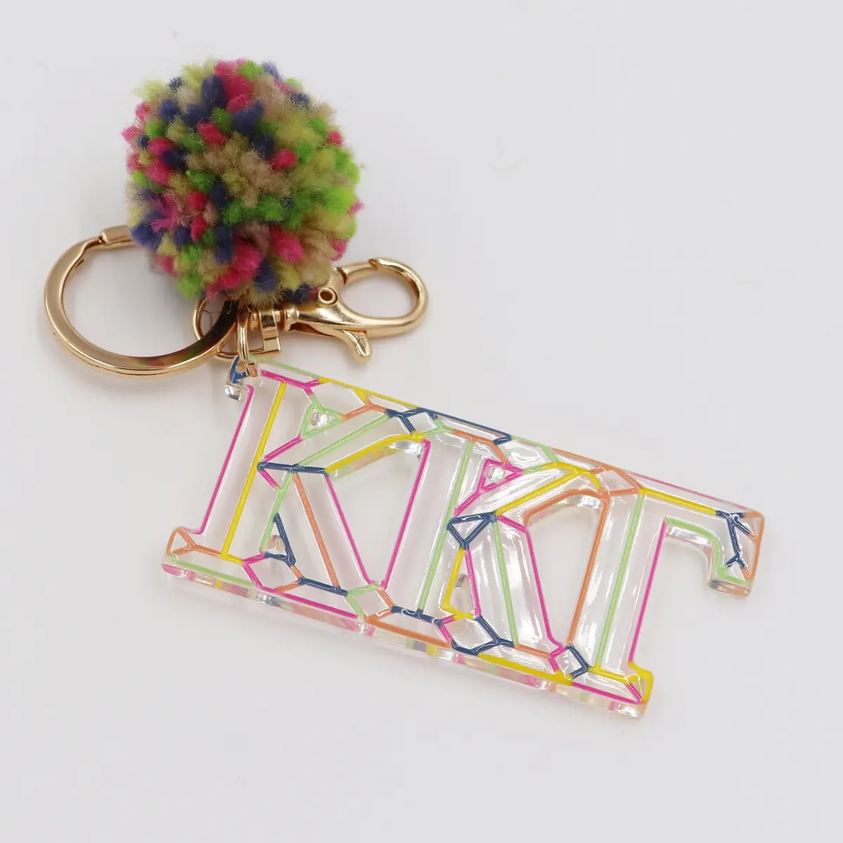 Kappa Kappa Gamma Color Block Acrylic Pom Keychain 1