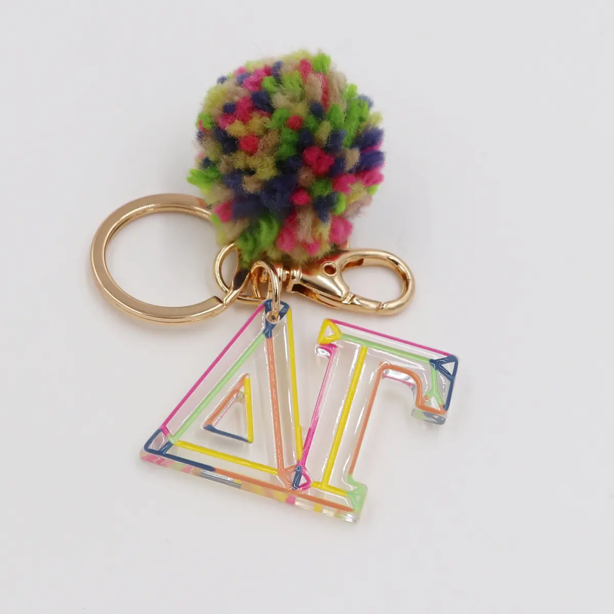 Delta Gamma Color Block Acrylic Pom Keychain 1
