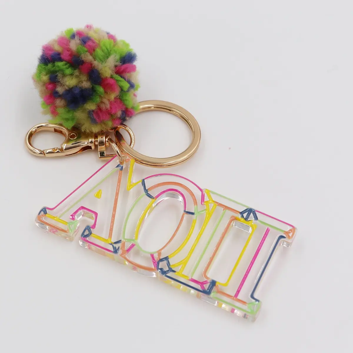 Alpha Omicron Pi Color Block Acrylic Pom Keychain 1