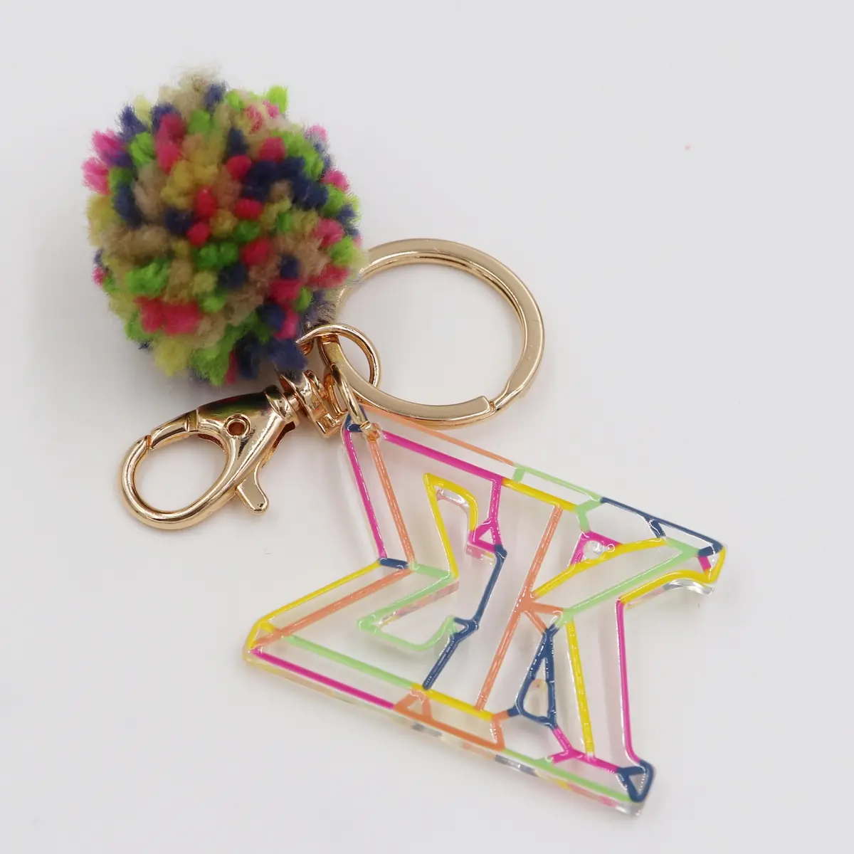 Sigma Kappa Color Block Acrylic Pom Keychain 1