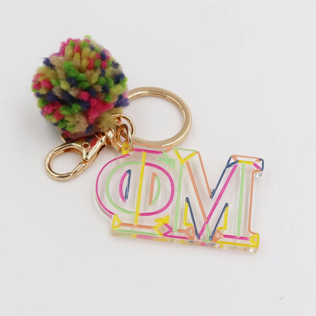 Phi Mu Color Block Acrylic Pom Keychain 1