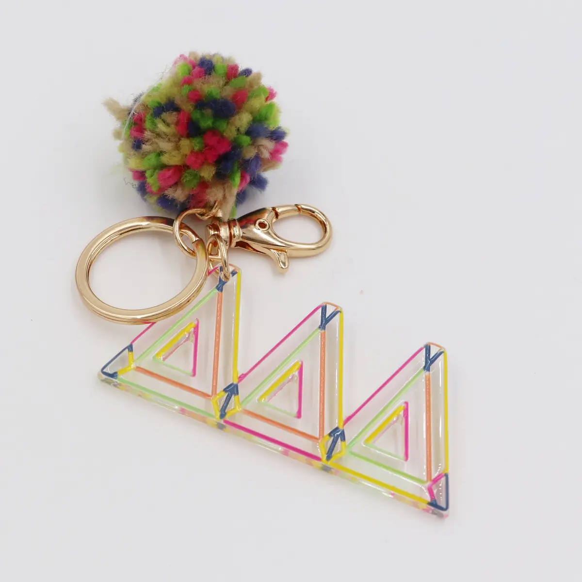 Delta Delta Delta Color Block Acrylic Pom Keychain 1