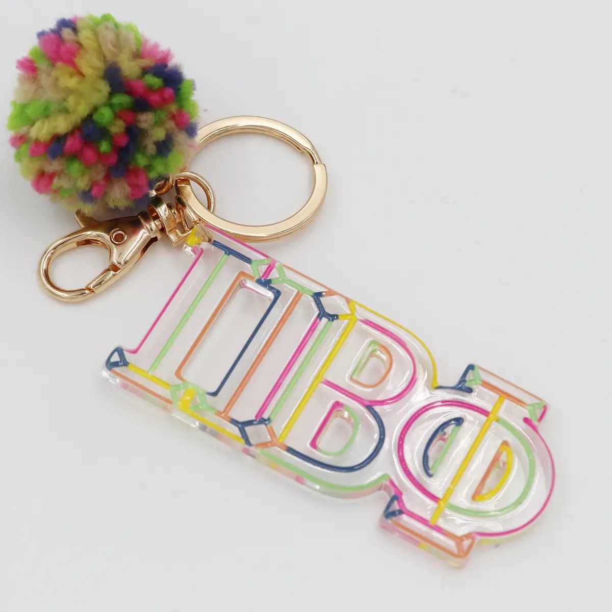 Pi Beta Phi Color Block Acrylic Pom Keychain 1
