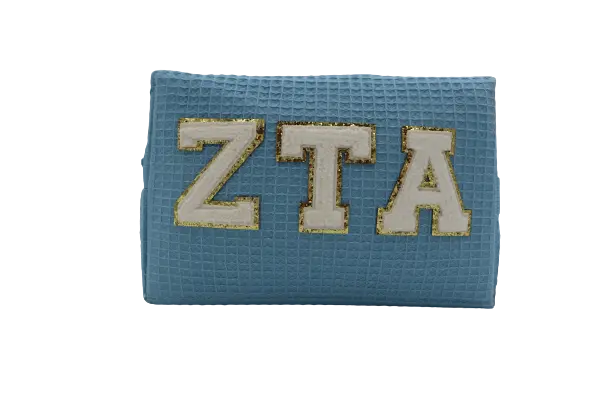 Zeta Tau Alpha Waffle Make-Up Bag With Chenille Letters 1