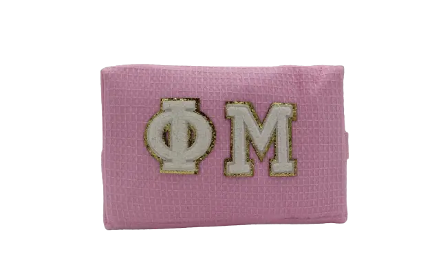 Phi Mu Waffle Make-Up Bag With Chenille Letters 1