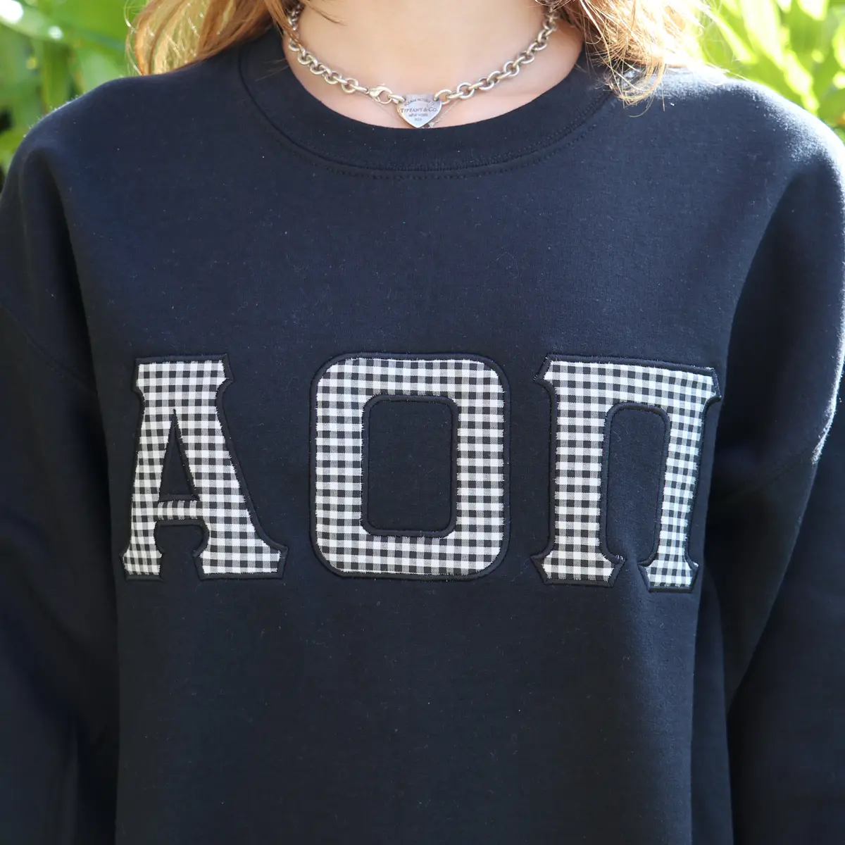 Alpha Omicron Pi Satin Stitched Fabric Crewneck 1