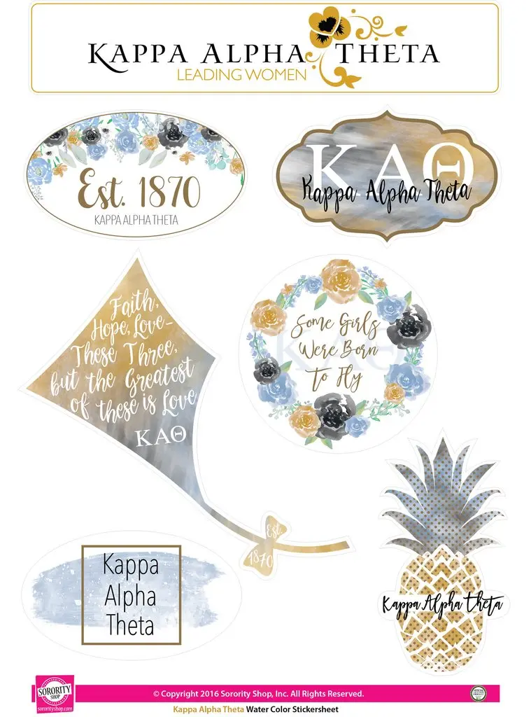 Kappa Alpha Theta Watercolor Sticker Sheet 1