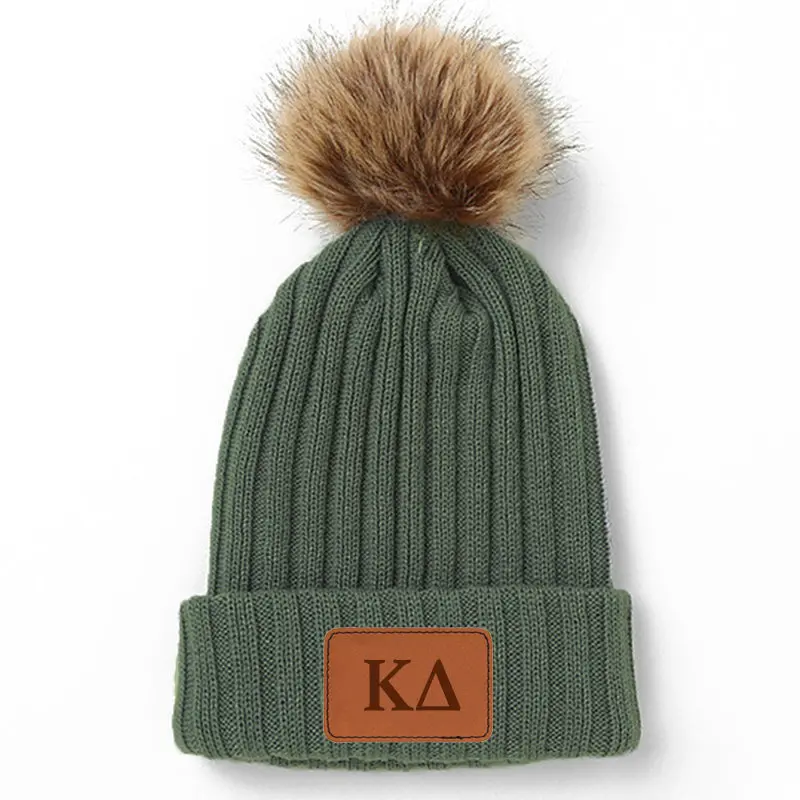 Kappa Delta Leather Patch Pom Pom Knit Hat 1