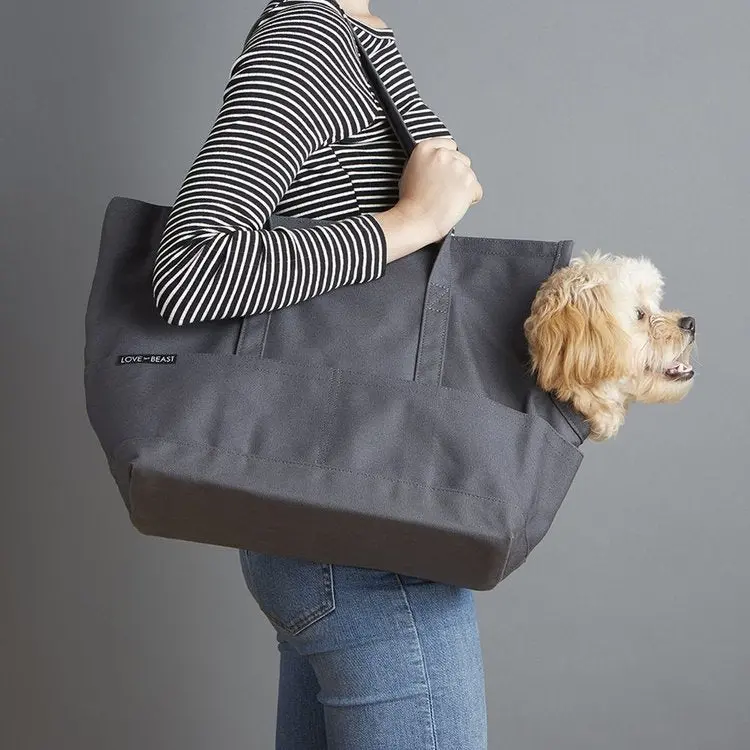 Love Thy Beast | Canvas Pet Tote In Maroon & Dark Grey 2
