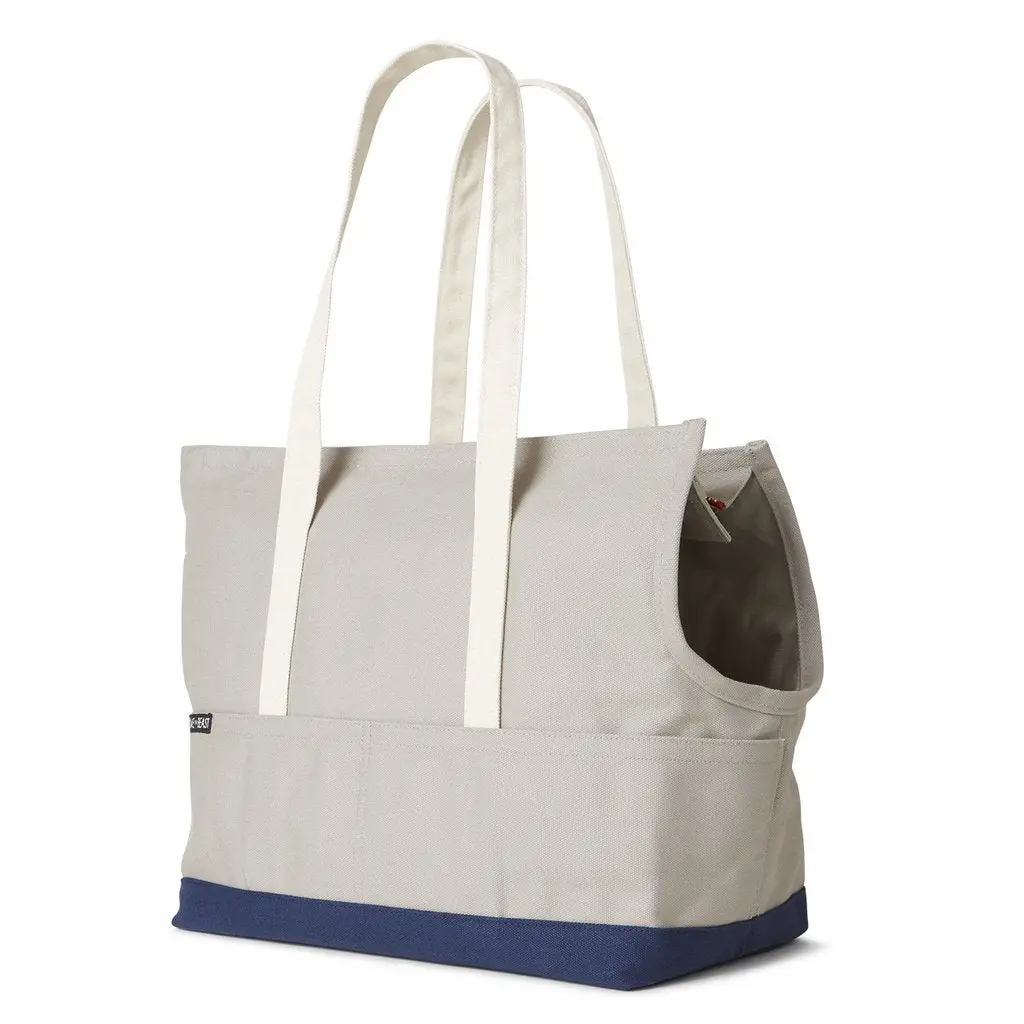 Canvas Pet Tote In Light Grey & Navy (Made In The Usa) (Direct Ship) 1