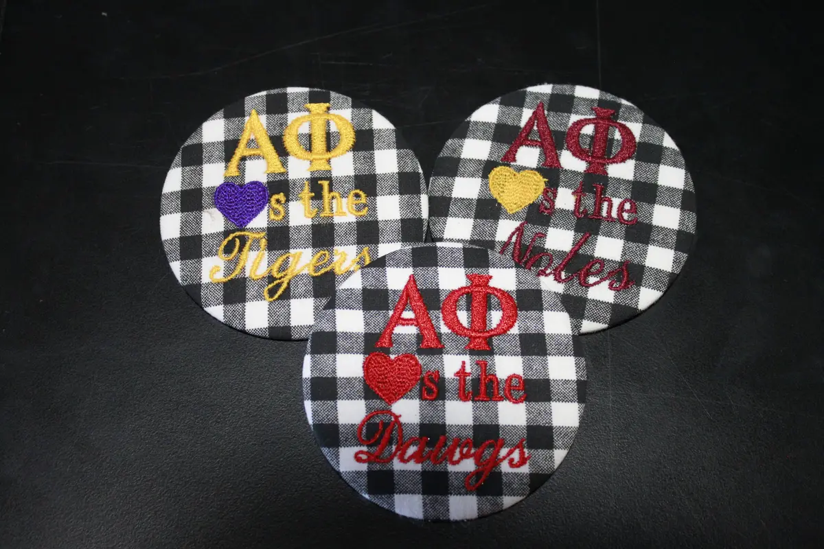 Alpha Phi "Hearts The ___" Gingham Game Day Embroidered Button 1