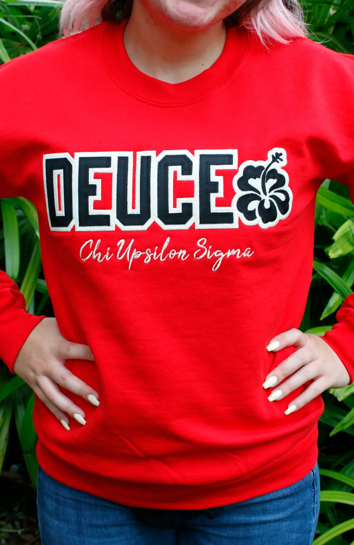 Chi Upsilon Sigma Red Word Crewneck 1