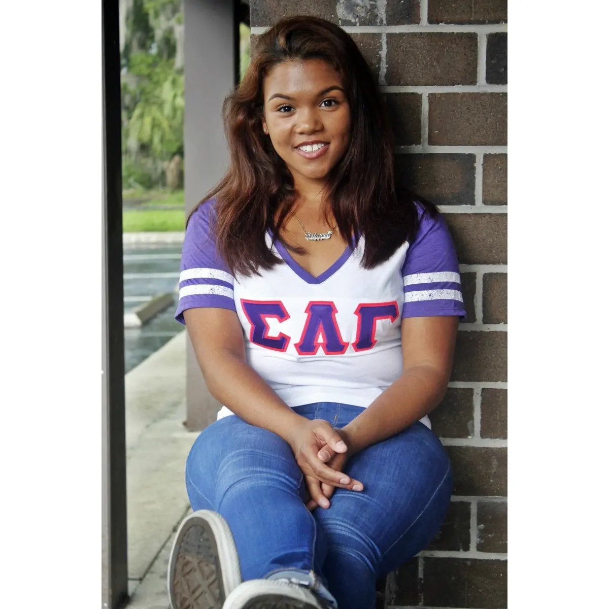 Sigma Lambda Gamma Purple And White V-Neck 1