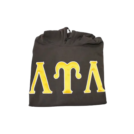 Lambda Upsilon Lambda Brown Satin-Stitch Hoodie With 6" Letters 1