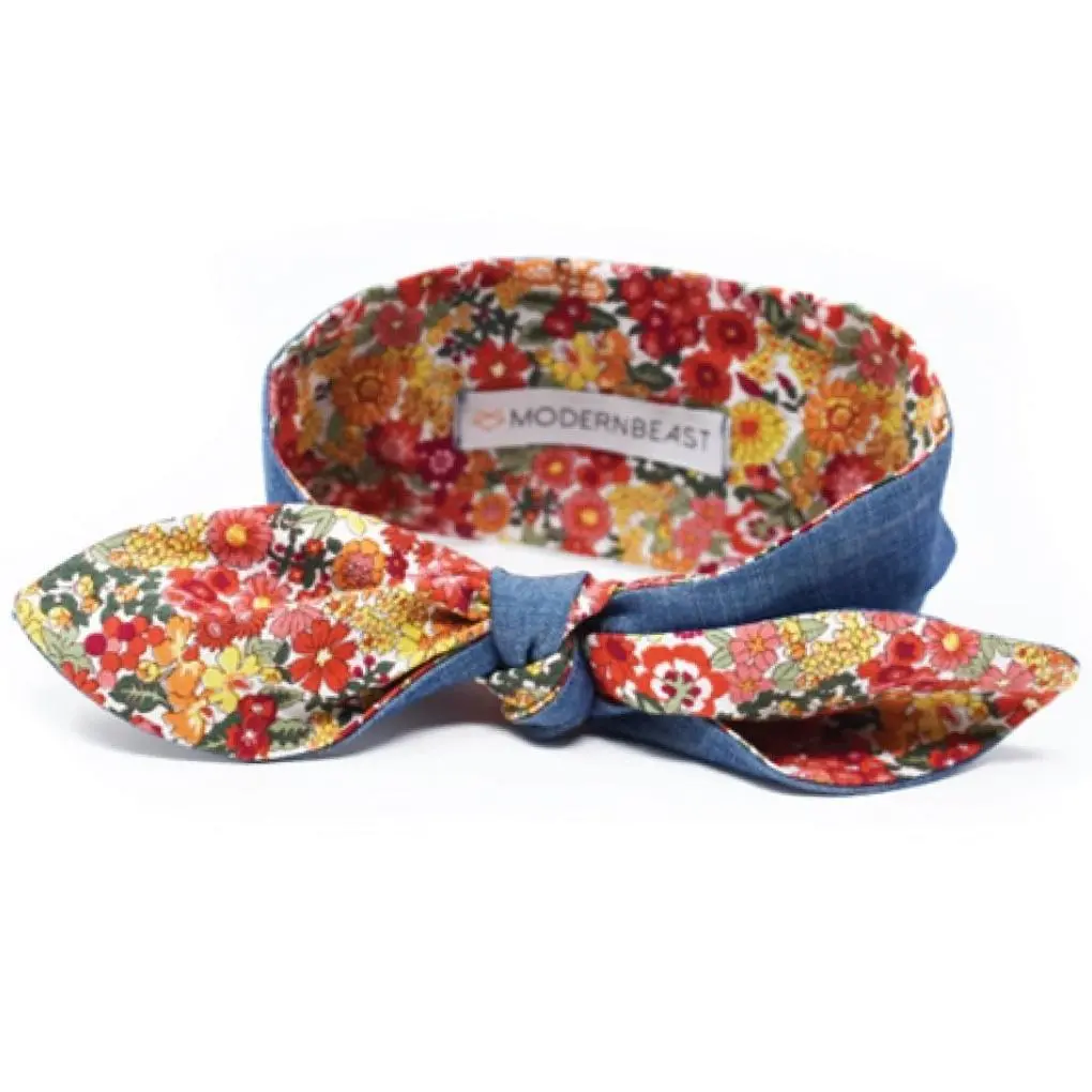 Modern Beast | Chambray Neck Tie In Red Floral 1