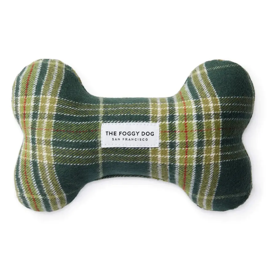 Mossy Plaid Flannel Dog Bone Squeaky Toy (Made In The Usa) 1