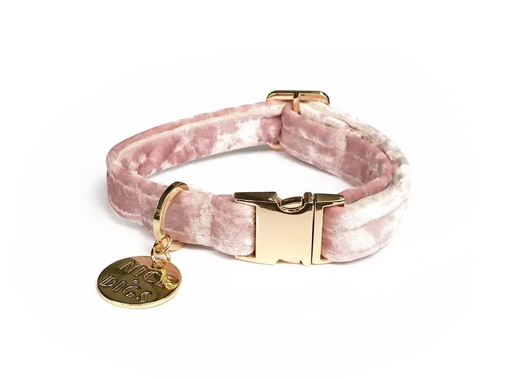 Nice Digs | Velvet Dog Collar In Rose 1